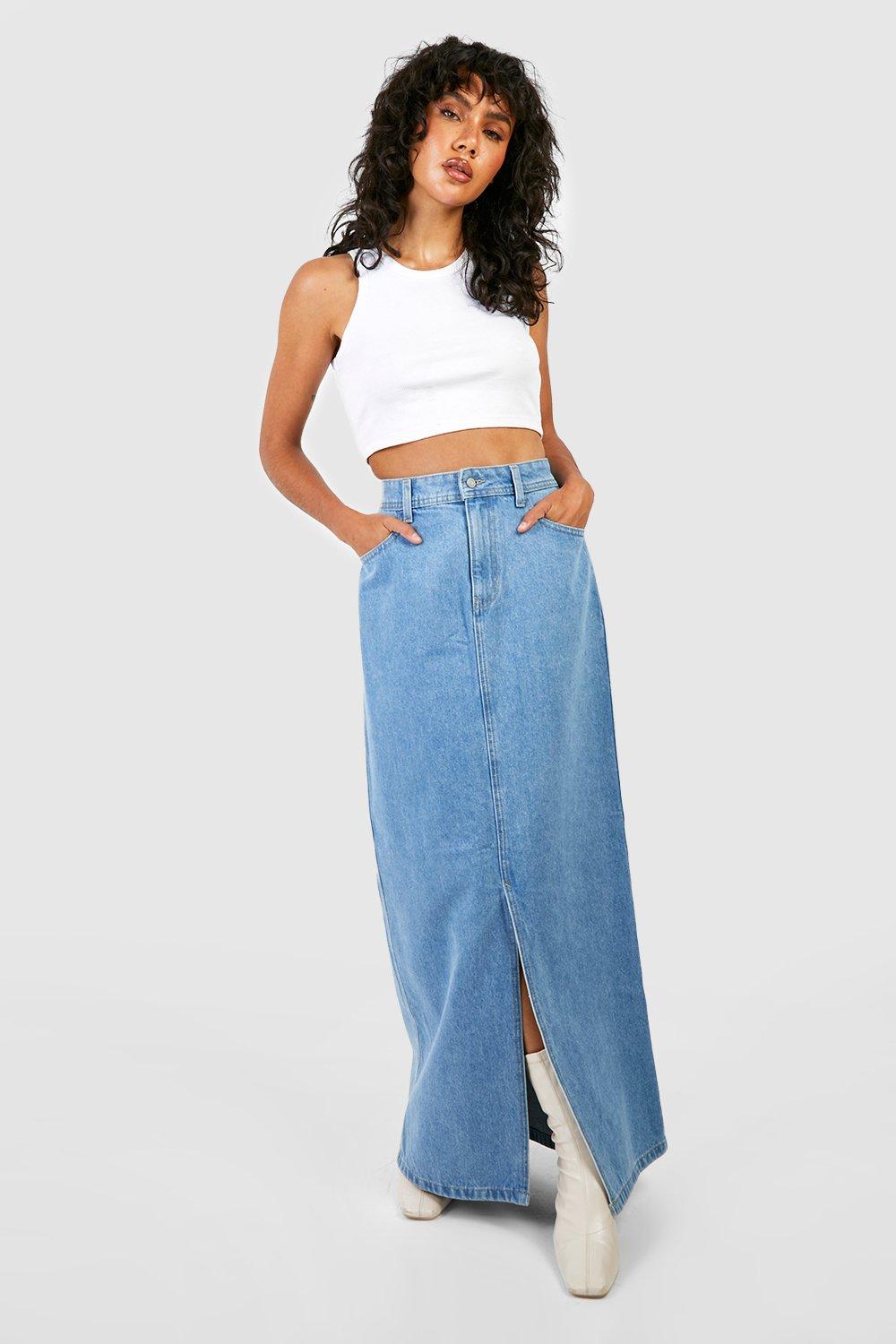 Blue denim 2024 skirt boohoo